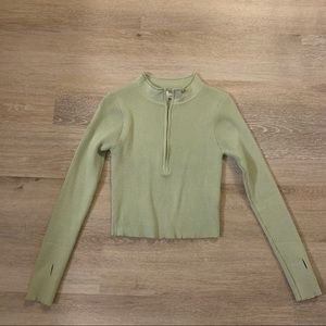 Princess Polly Ribbed Cropped Quarter Zip Sweater light green